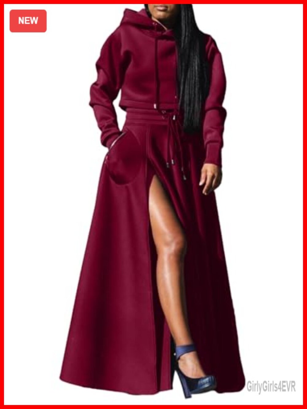 Women's 2 Piece Skirt Set Hoodie Sweatshirt High Waist Split Hem Casual Outfit